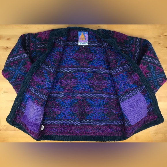 SOLD - Newari Wool Nepal Hand Knit Heavy Cardigan Sweater w/ Pockets size M - Picture 12 of 16